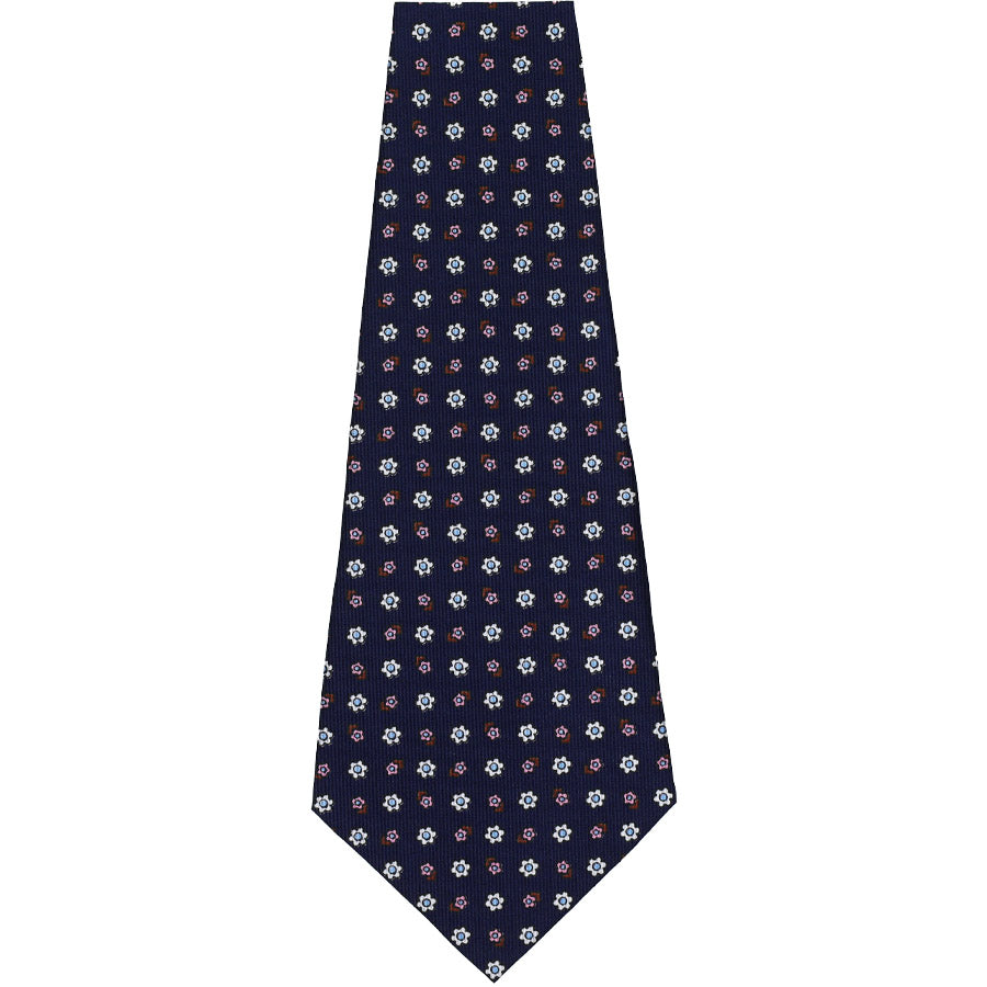 Floral Printed Silk Bespoke Tie - Navy