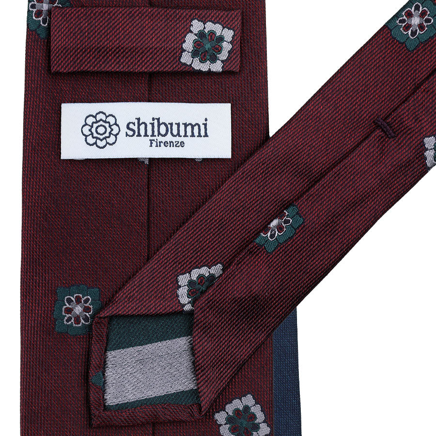 Floral Boucle Silk Tie - Burgundy - Hand-Rolled