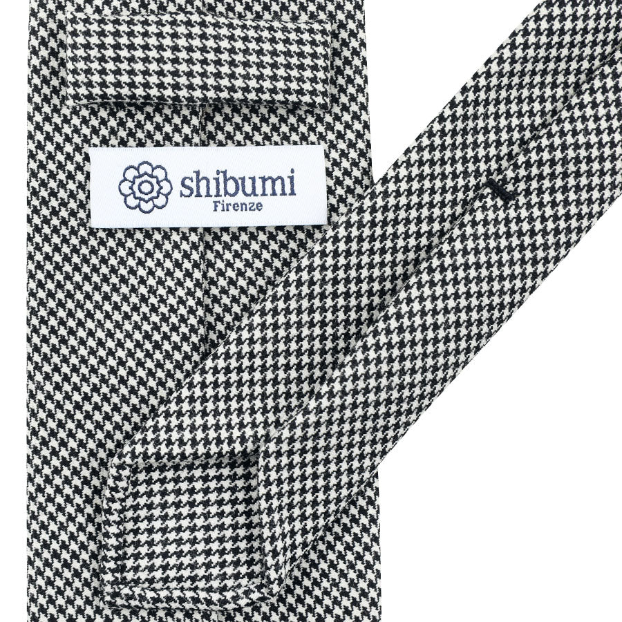 Houndstooth Wool Tie - Black / White - Hand-Rolled