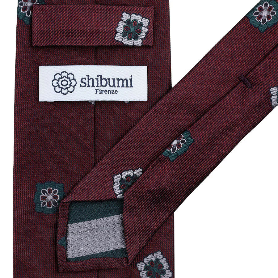 Floral Boucle Silk Tie - Burgundy - Hand-Rolled