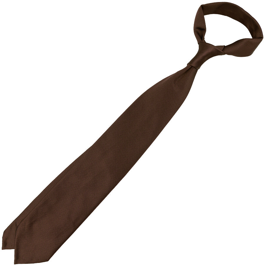 Plain Repp Silk Tie - Brown - Hand-Rolled