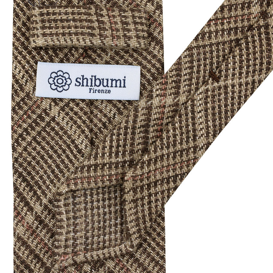 Maison Hellard Glencheck Linen Tie - Brown - Hand-Rolled