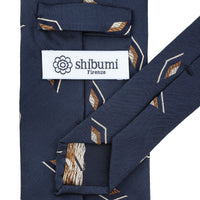 Geometrical Jacquard Silk Tie - Navy - Hand-Rolled