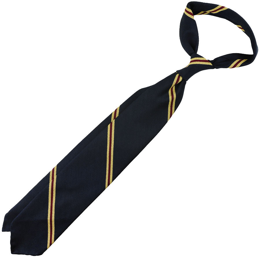 Repp Stripe Silk / Cotton Tie - Midnight - Hand-Rolled