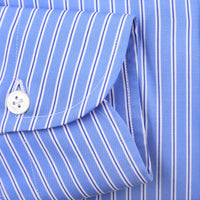 Poplin Semi Spread Shirt - Blue - Halo Stripe