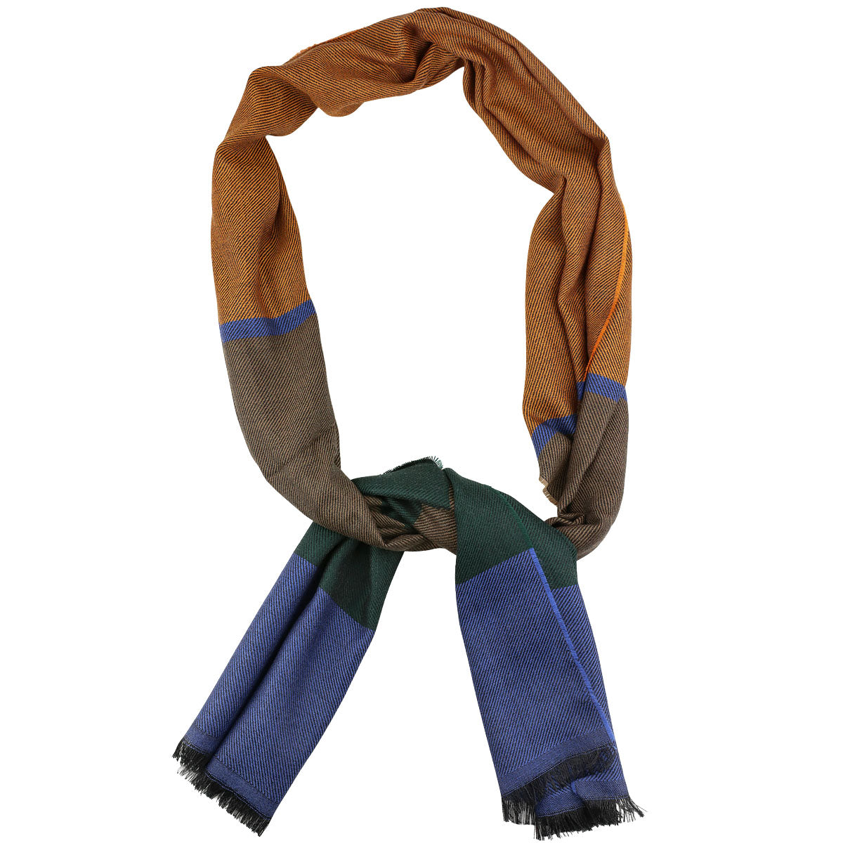 Striped Wool Scarf - Pumpkin / Hazelnut / Forest / Blue
