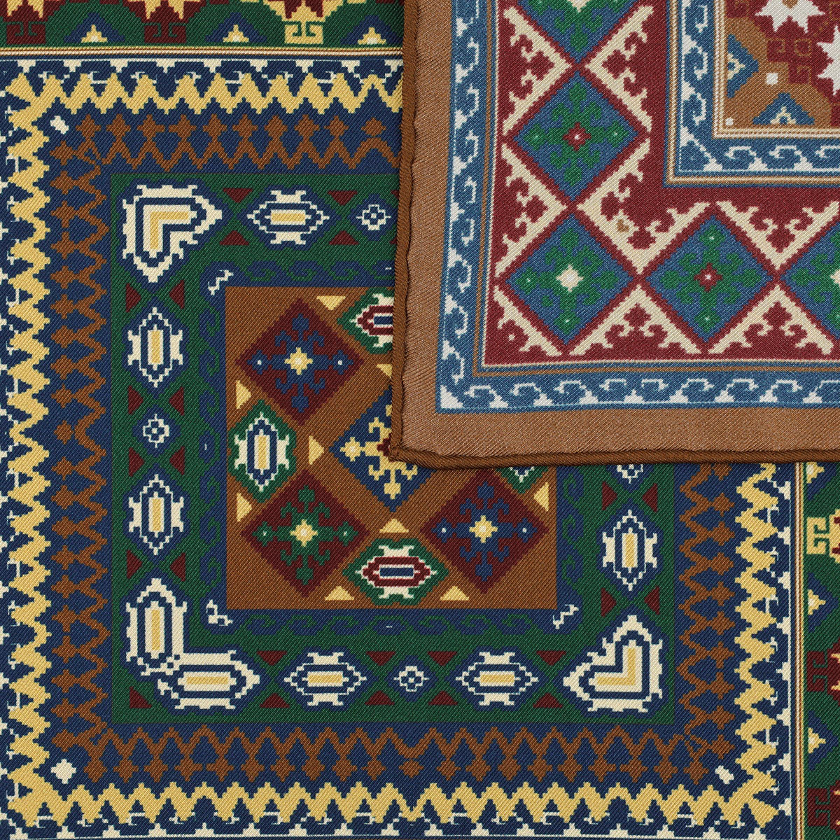 8 Bit Motif Silk Pocket Square - Forest / Brown - 40x40cm