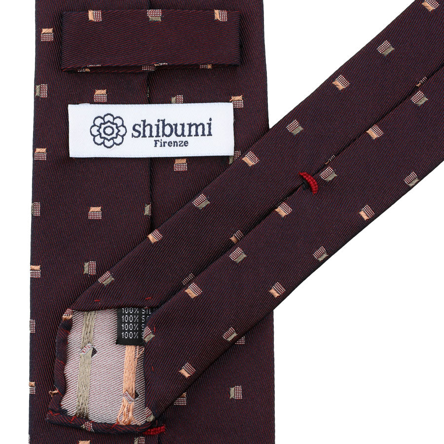 Geometrical Jacquard Silk Tie - Burgundy - Hand-Rolled