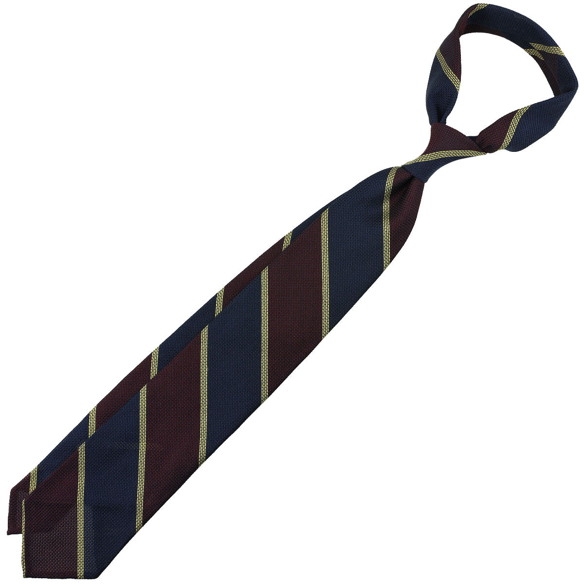 Striped Fina Grenadine Silk Tie - Navy / Burgundy / Yellow