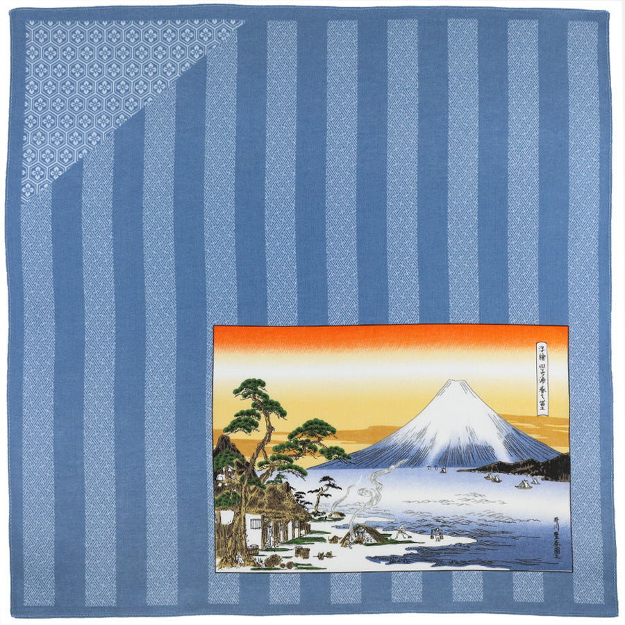 Ukiyo-e Motif Cotton Handkerchief - Blue