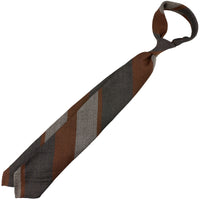 Striped Wool Tie - Brown / Copper / Beige - Hand-Rolled