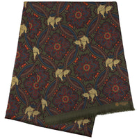 Animal Printed Wool / Silk Scarf - Dark Olive