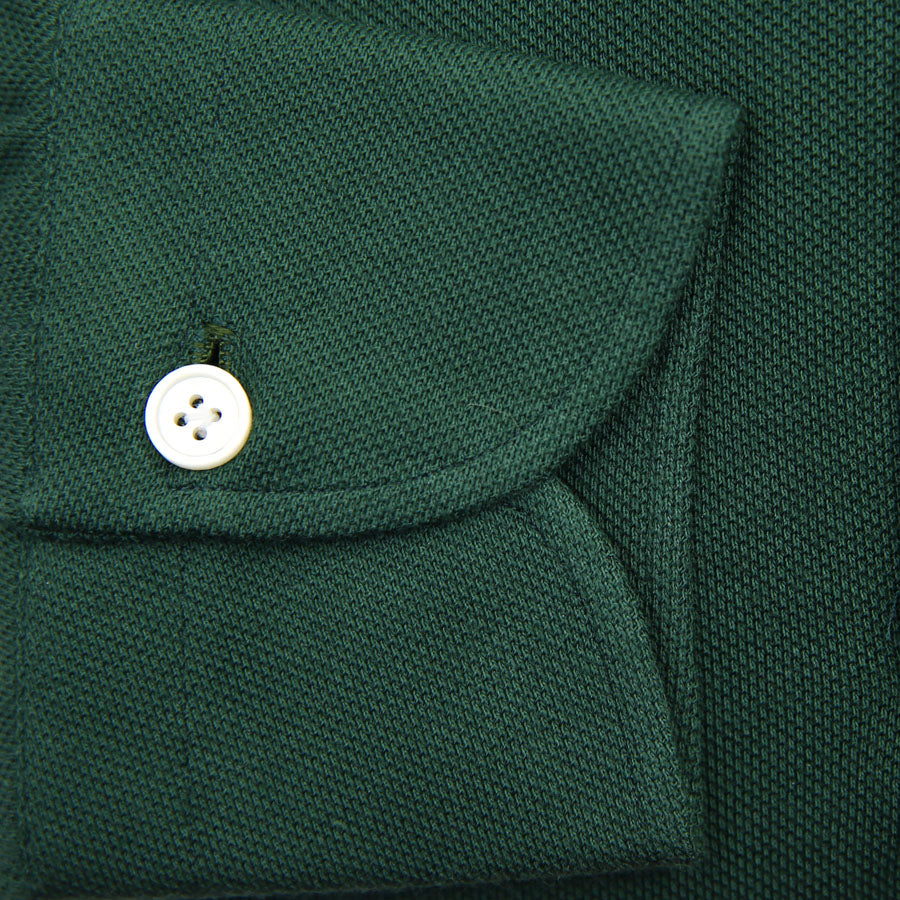 Long Sleeved Polo Shirt - Wide Spread - Dark Green - Regular Fit