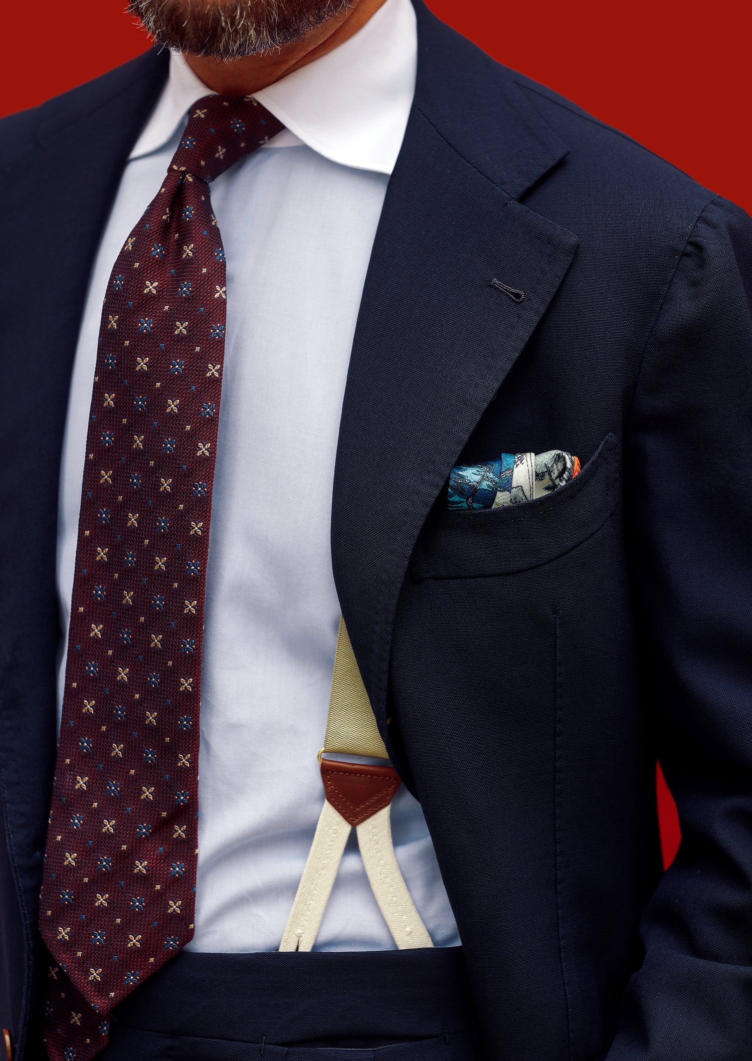 Floral Fina Grenadine Silk Tie - Burgundy - Hand-Rolled