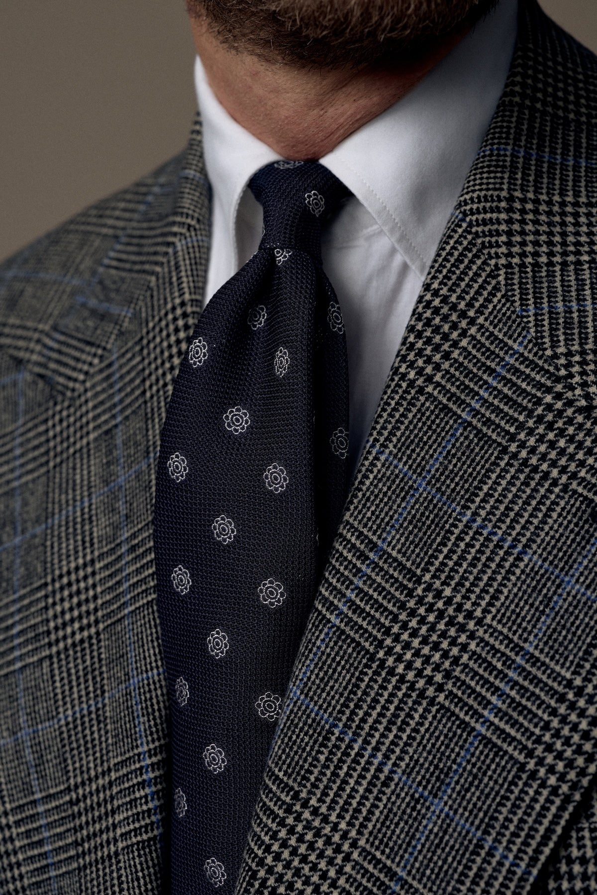 Shibumi-Flower Fina Grenadine Silk Tie - Navy