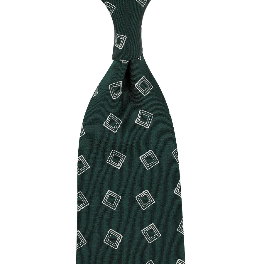 Geometrical Jacquard Silk Tie - Forest - Hand-Rolled