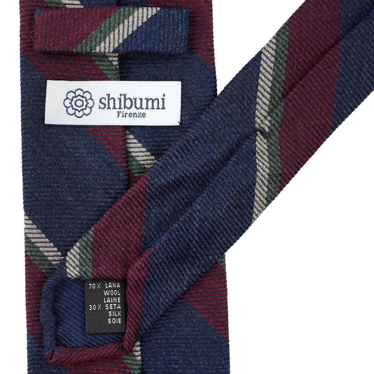 Japanese Striped Wool Tie - Navy / Burgundy