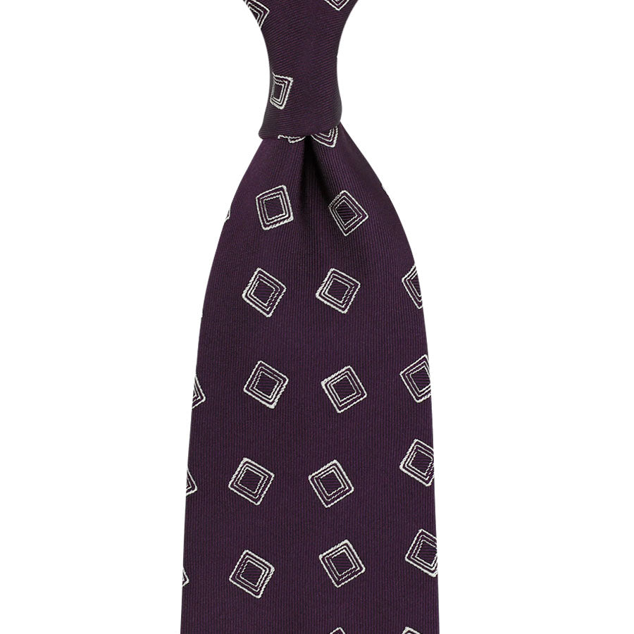 Geometrical Jacquard Silk Tie - Eggplant - Hand-Rolled