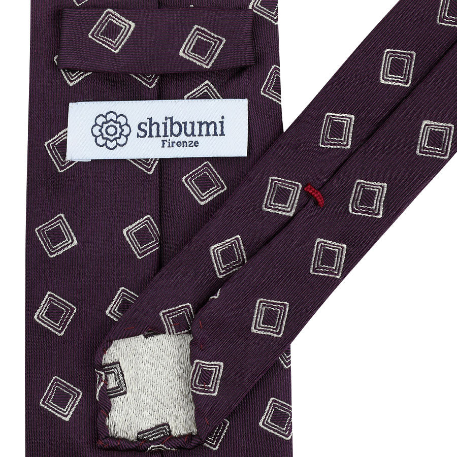 Geometrical Jacquard Silk Tie - Eggplant - Hand-Rolled