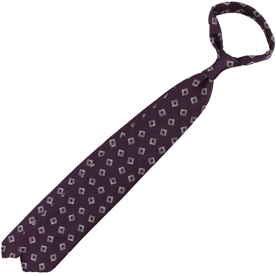 Geometrical Jacquard Silk Tie - Eggplant - Hand-Rolled