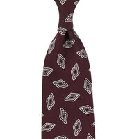 Geometrical Jacquard Silk Tie - Burgundy - Hand-Rolled