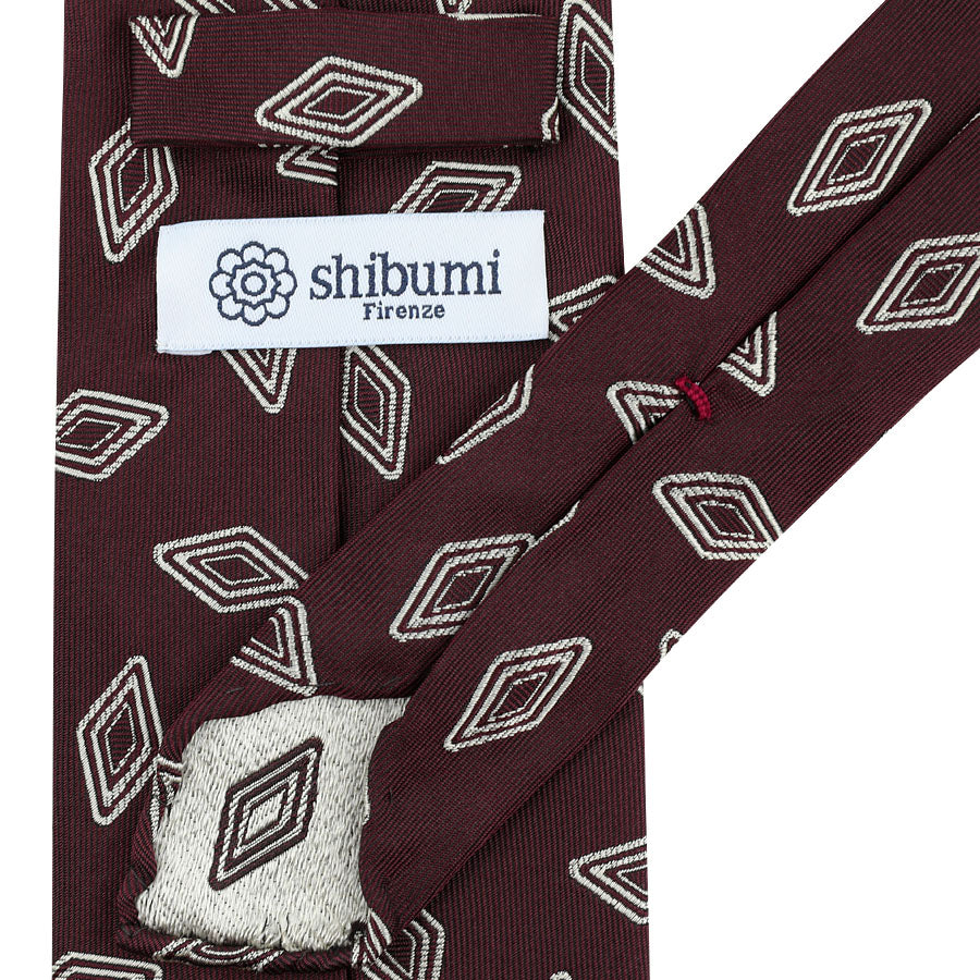 Geometrical Jacquard Silk Tie - Burgundy - Hand-Rolled