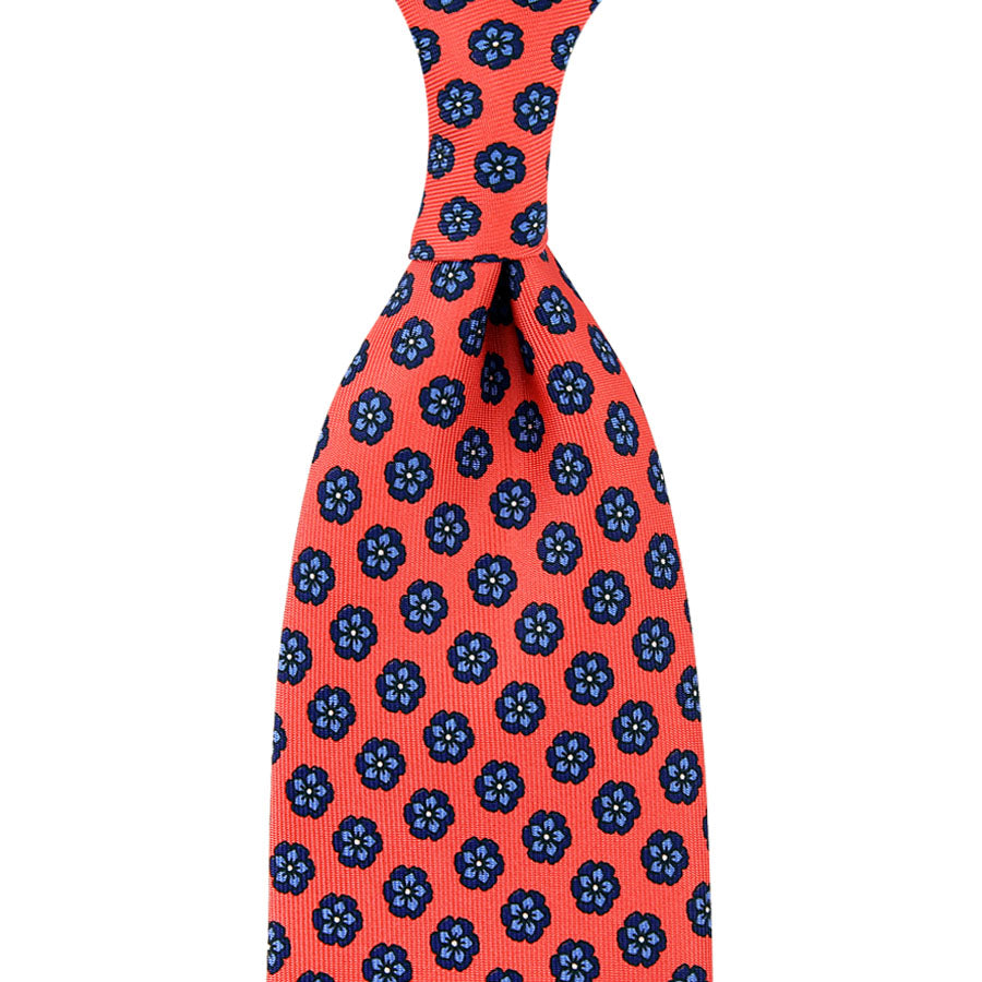 Floral Printed Silk Tie - Salmon - Hand-Rolled
