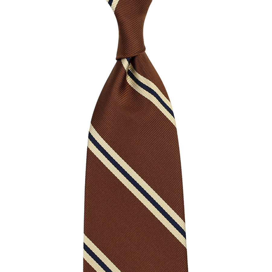 Japanese Repp Stripe Silk Tie - Copper - Hand-Rolled