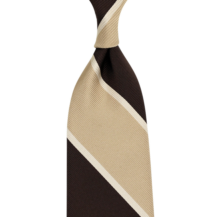 Block Stripe Super Repp Silk Tie - Brown / Beige / Ivory