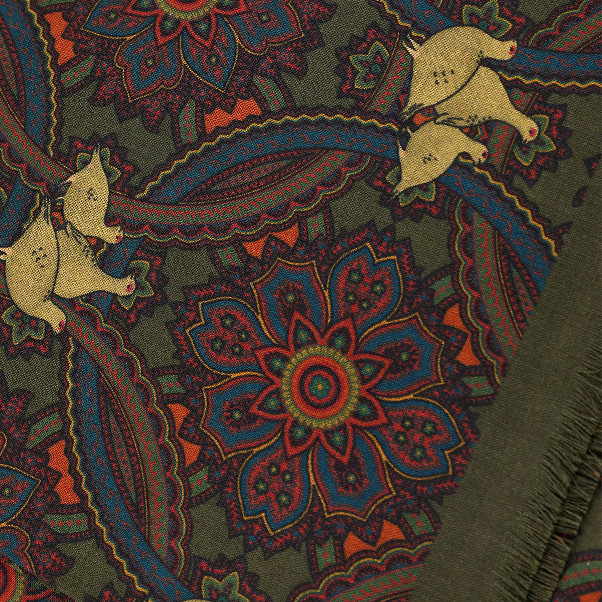 Animal Printed Wool / Cashmere Scarf - Dark Olive