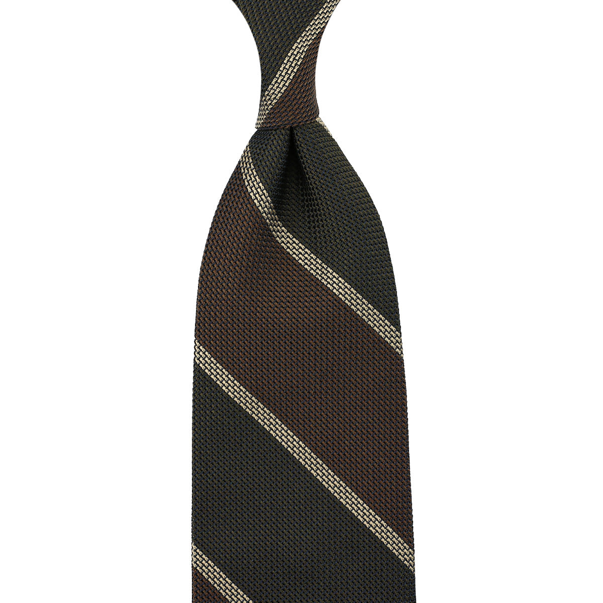 Striped Fina Grenadine Silk Tie - Brown / Olive / Beige