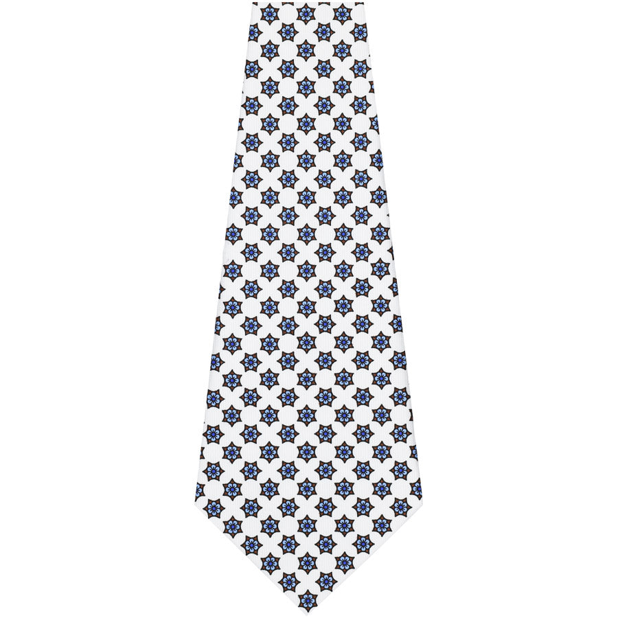 Floral Printed Silk Bespoke Tie - White