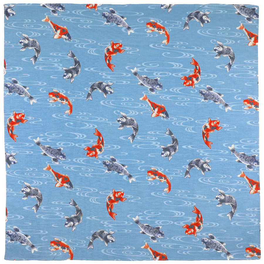 Koi Motif Cotton Handkerchief - Blue