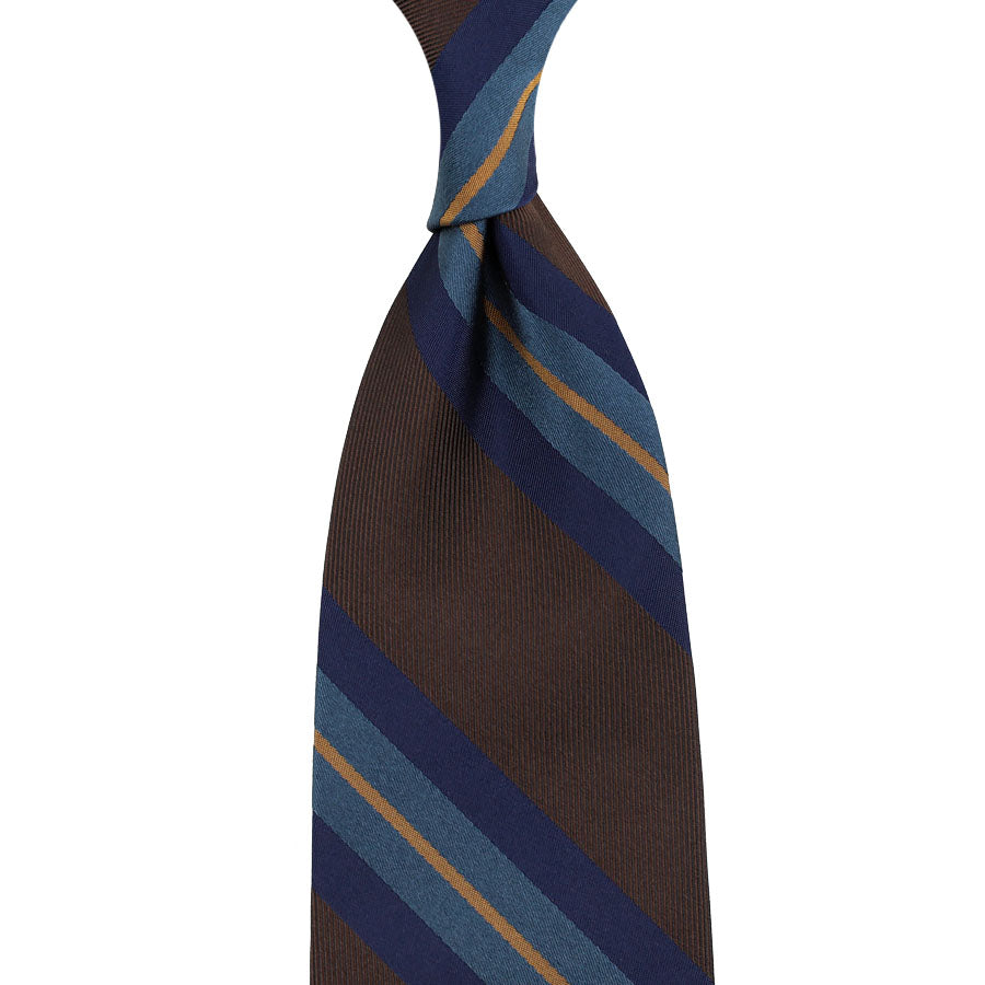 Repp Stripe Silk Tie - Brown - Hand-Rolled