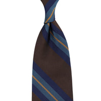 Repp Stripe Silk Tie - Brown - Hand-Rolled