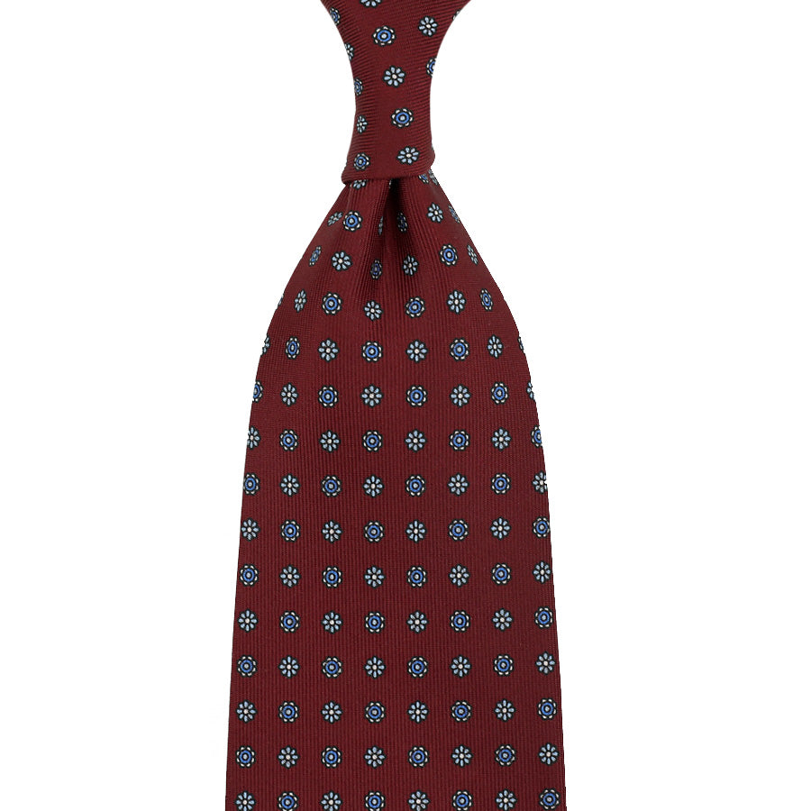 Floral Printed Silk Tie - Burgundy - Hand-Rolled