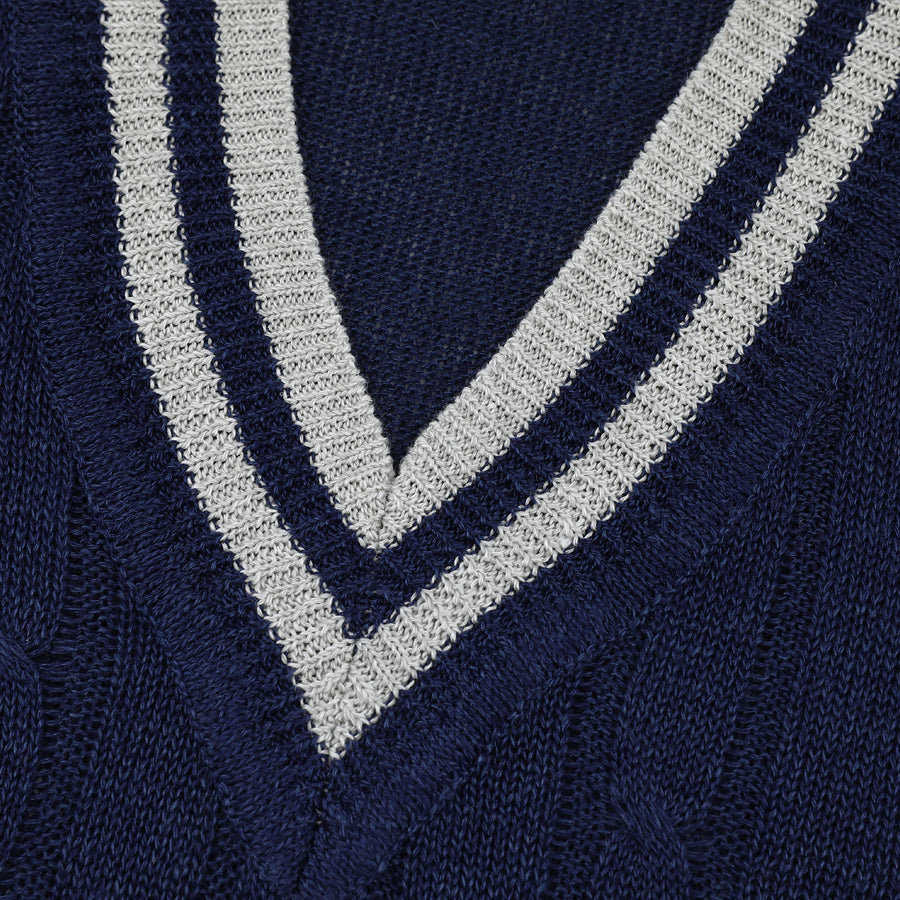 Linen / Cotton Cricket Sweater - Navy