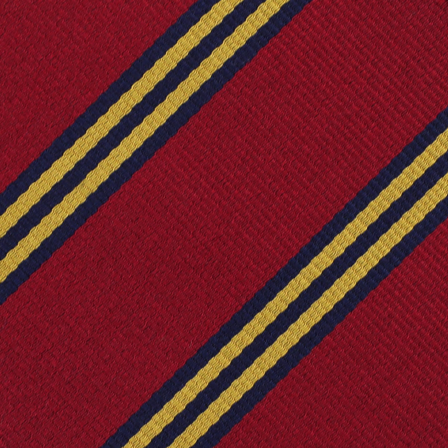 Bespoke Repp Stripe Silk Tie - Cherry / Gold  / Navy