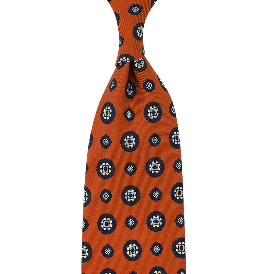 Floral Printed Silk Tie - Rust - Hand-Rolled