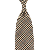 A. Moon Checked Wool Tie - Brown - Hand-Rolled