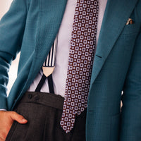 Floral Printed Silk / Linen Tie - Brown - Hand-Rolled