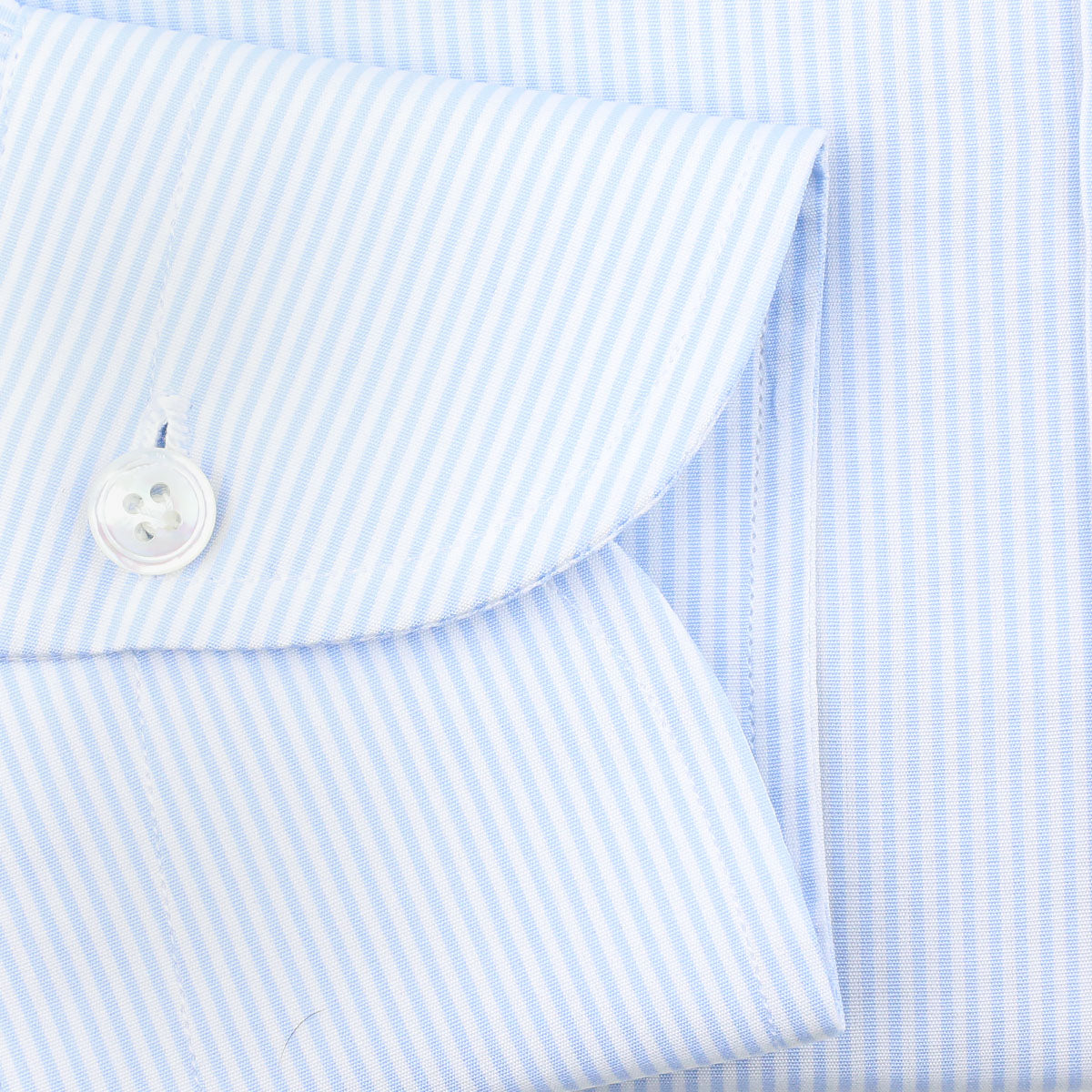 Poplin Semi Spread Shirt - White / Sky Blue - Thin Stripe