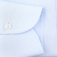 Poplin Semi Spread Shirt - White / Sky Blue - Thin Stripe