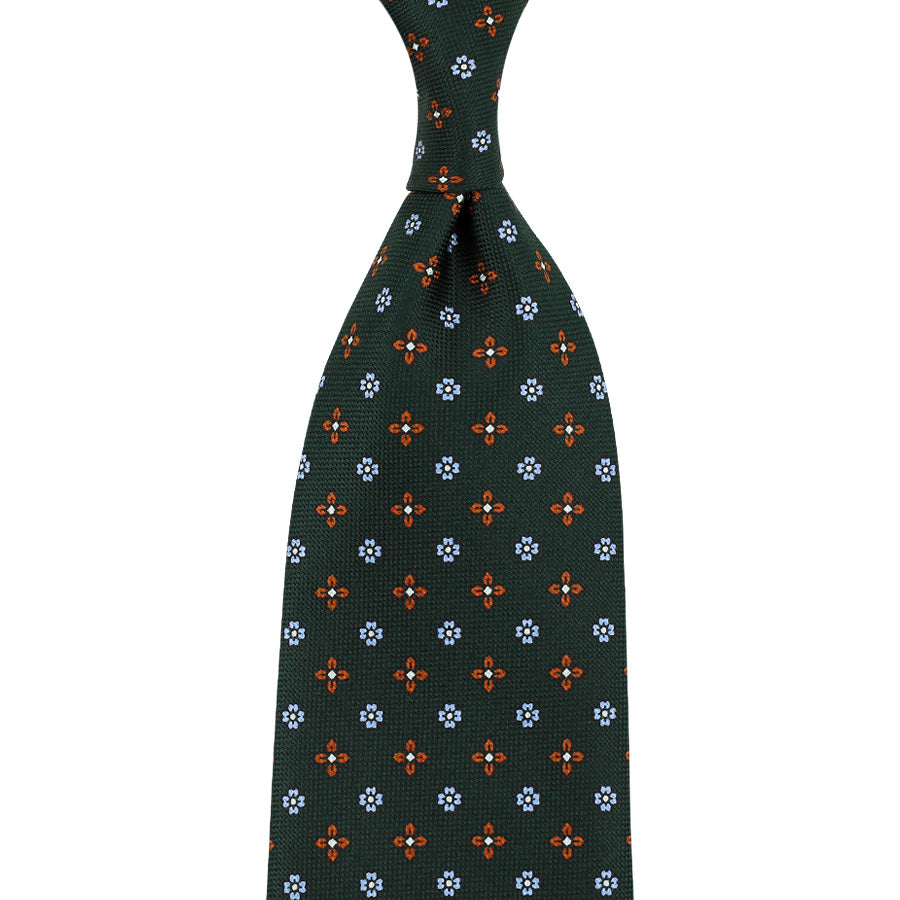 Floral Printed Panama Silk Tie - Forest - Hand-Rolled