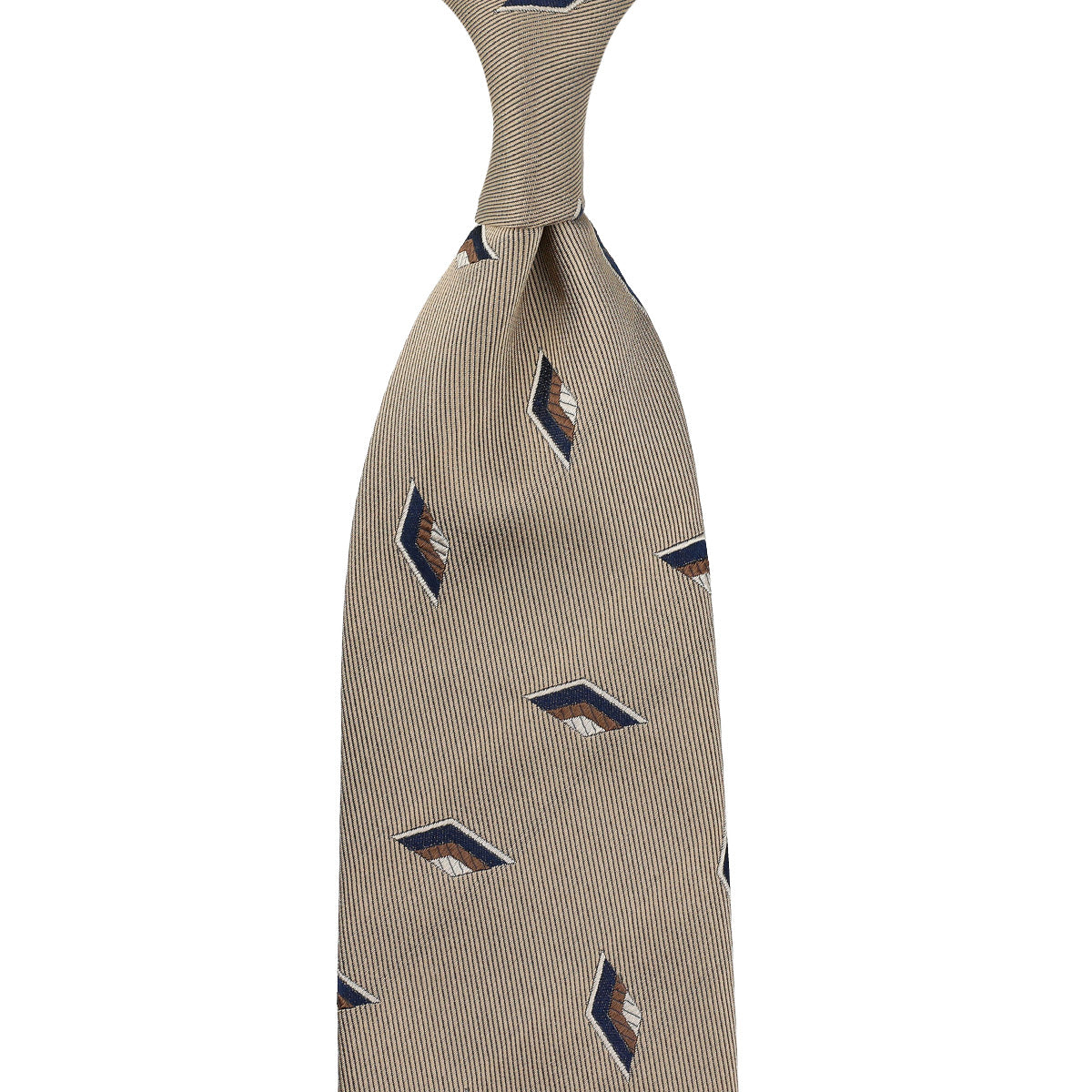 Geometrical Jacquard Silk Tie - Beige - Hand-Rolled