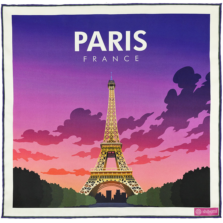 Paris Travel Poster Silk Pocket Square - 40x40cm