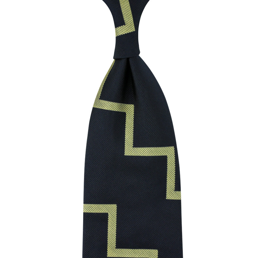 Artillery Repp Stripe Silk Tie - Midnight / Pale Yellow - Hand-Rolled