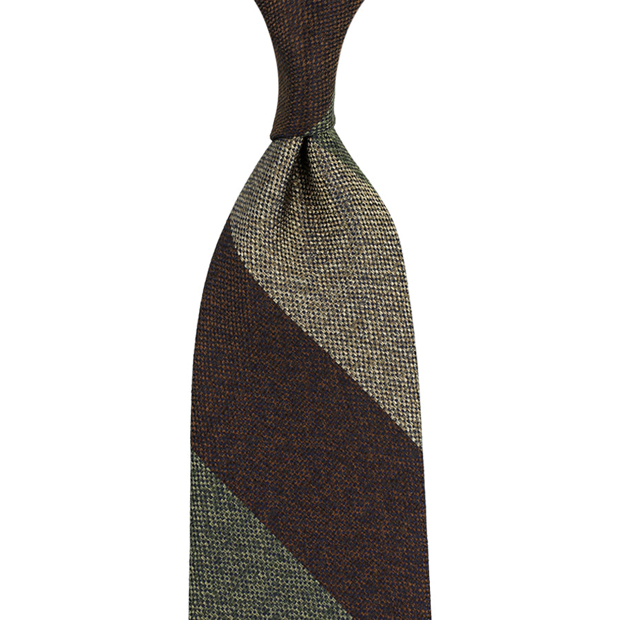 Japanese Boucle Silk Tie - Brown / Olive / Beige