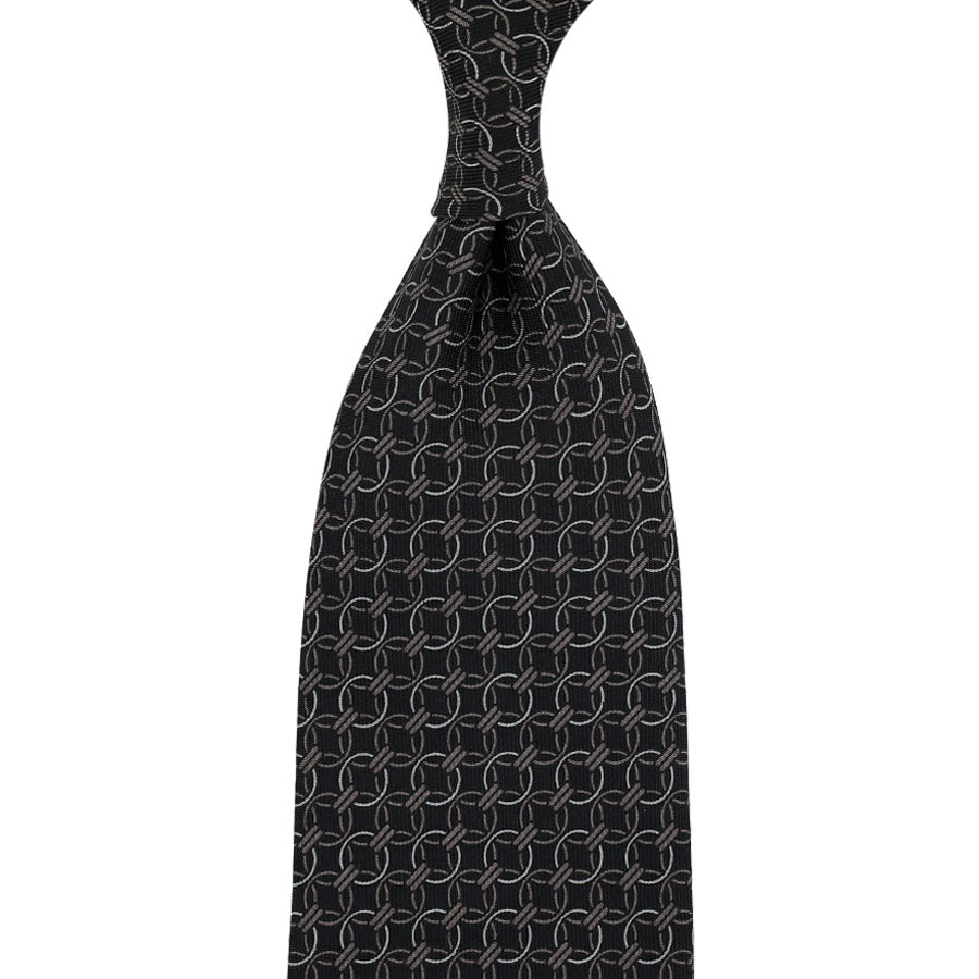 Chain Printed Silk Tie - Black - Hand-Rolled