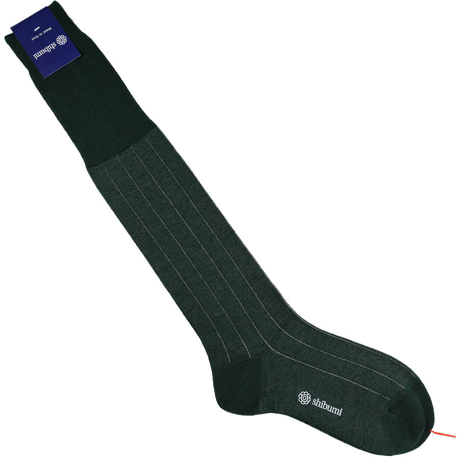 Knee Socks - Thin Stripes - Forest - Wool
